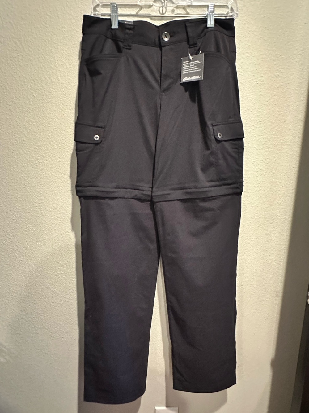 NWT Eddie Bauer WR Horizon Cargo Convertible Black Hiking Pants, Size 4